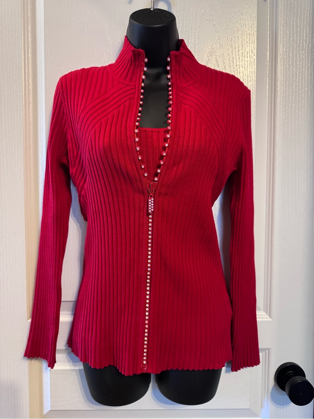Belldini Red Ribbed Cardigan & Matching Tank Size Large
